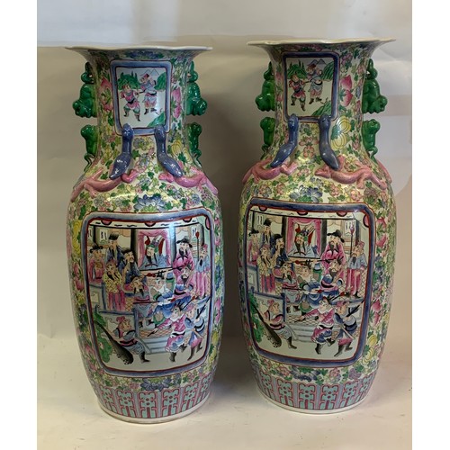 294 - Pair Of Large Hand Painted Chinese Vases Character Scenes With 63 cms High (2)