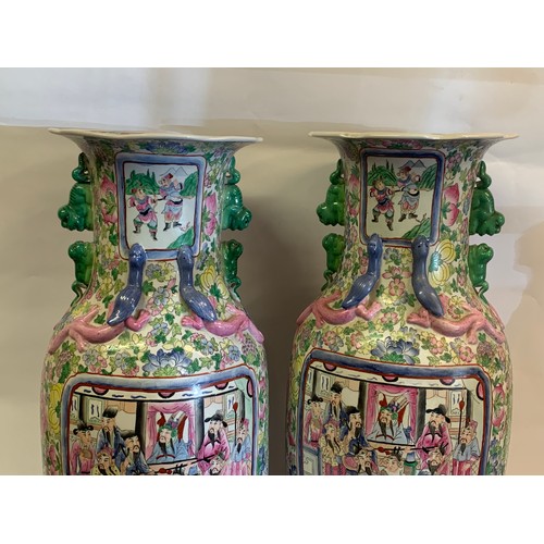 294 - Pair Of Large Hand Painted Chinese Vases Character Scenes With 63 cms High (2)