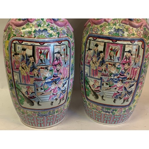 294 - Pair Of Large Hand Painted Chinese Vases Character Scenes With 63 cms High (2)