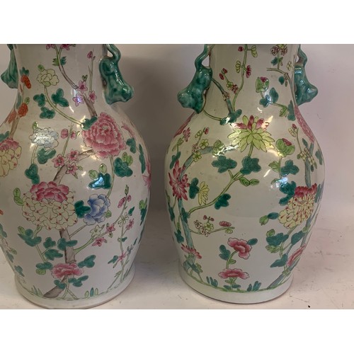 295 - Pair Of Hand Painted Chinese Vases. 35 cms High(2)