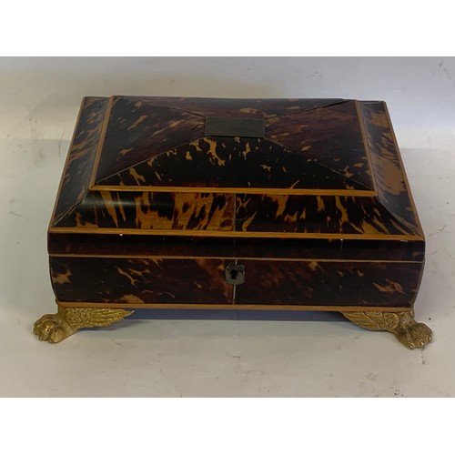 299 - Antique Tortoise Shell Box  With Gilt Metal Lion Paw Feet Along With Lion Head Adornments To The Sid... 