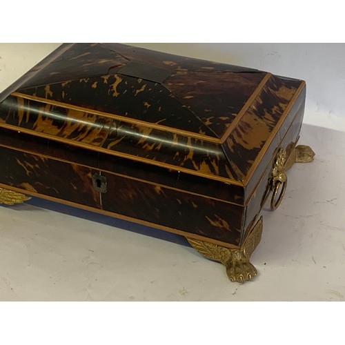 299 - Antique Tortoise Shell Box  With Gilt Metal Lion Paw Feet Along With Lion Head Adornments To The Sid... 