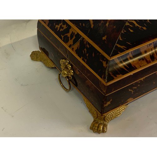 299 - Antique Tortoise Shell Box  With Gilt Metal Lion Paw Feet Along With Lion Head Adornments To The Sid... 