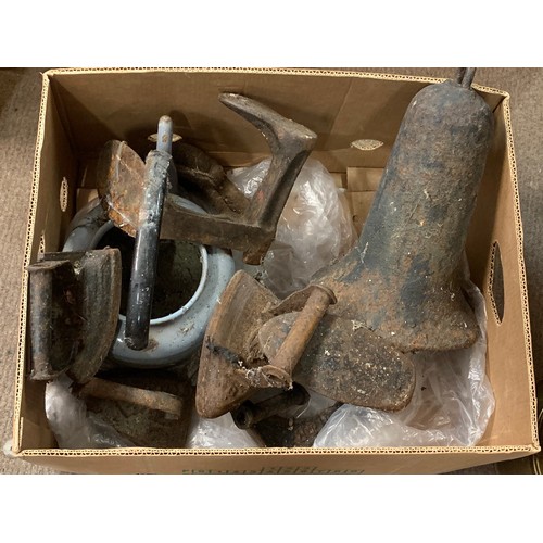 308 - Box Of Cast Iron To Include A Bell / Lasts Irons Etc