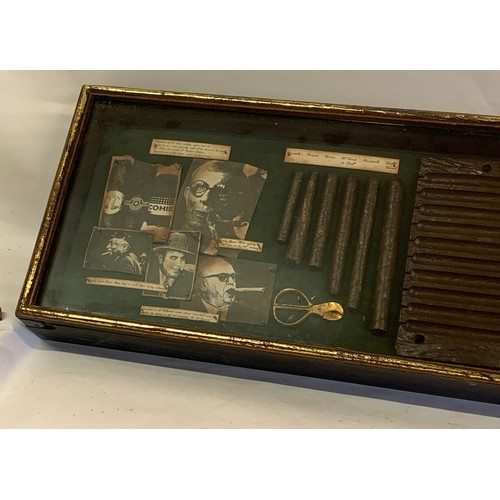 316 - Large Glazed Case Of Reproduction Cigars , Cutters  And The Famous People Who Smoked Them. 106 x 34 ... 