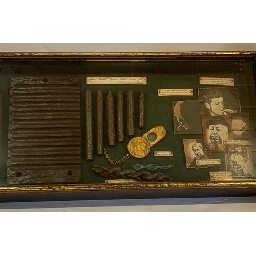 316 - Large Glazed Case Of Reproduction Cigars , Cutters  And The Famous People Who Smoked Them. 106 x 34 ... 