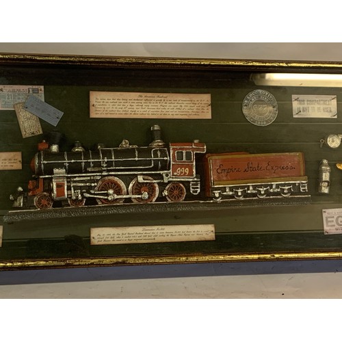 317 - Large Glazed Case Of Reproduction American Railway Items To Include A Locomotive Etc. 106 x 34 x 10 ... 