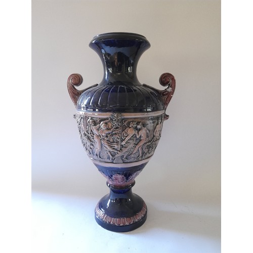 150 - Impressive decorative ceramic vase. repair to handle. 60cm high