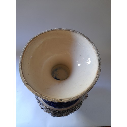 150 - Impressive decorative ceramic vase. repair to handle. 60cm high