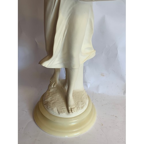 340 - Large Composite Figure Of A Flower Picker Mounted On A Alabaster Base. 65 cms High