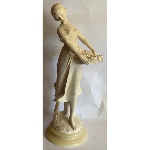 340 - Large Composite Figure Of A Flower Picker Mounted On A Alabaster Base. 65 cms High