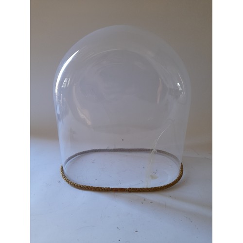 154 - Antique Glass Dome, cracks to both sides, approx 36cm high x 31cm wide x 16cm deep