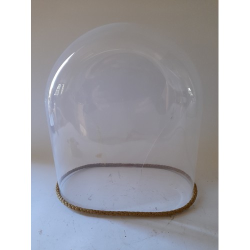 154 - Antique Glass Dome, cracks to both sides, approx 36cm high x 31cm wide x 16cm deep