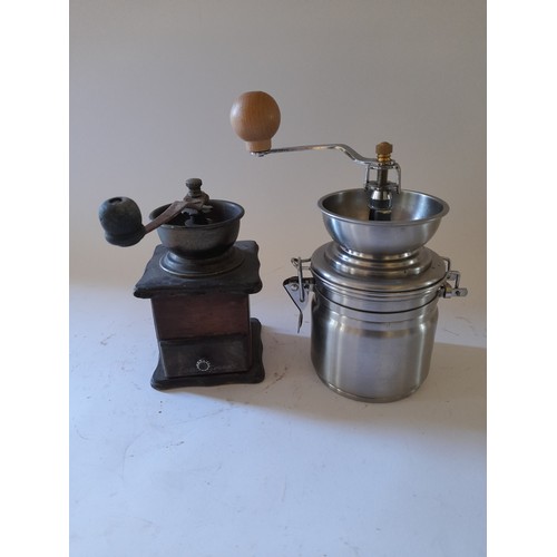 155 - 2 x  coffee grinders, one metal and one wooden