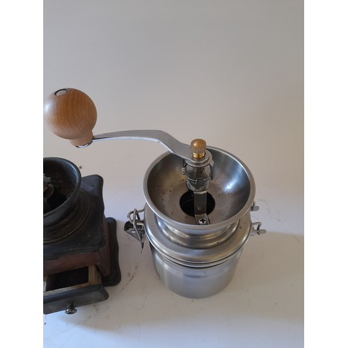 155 - 2 x  coffee grinders, one metal and one wooden