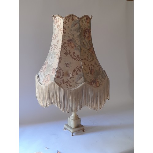 158 - Onyx table lamp and shade. needs rewire. 78cm high