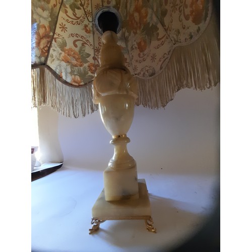 158 - Onyx table lamp and shade. needs rewire. 78cm high