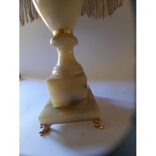 158 - Onyx table lamp and shade. needs rewire. 78cm high