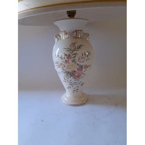 159 - Ceramic Table lamp and shade. 56cm high. needs rewire