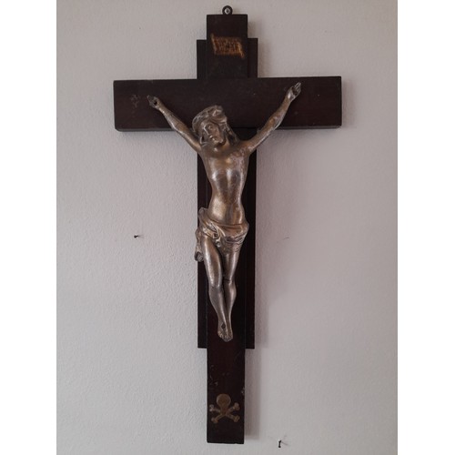 193 - metal corpus on wooden cross 55cm x 28cm