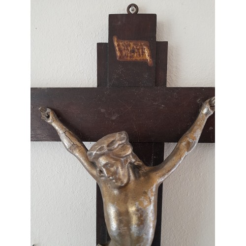 193 - metal corpus on wooden cross 55cm x 28cm