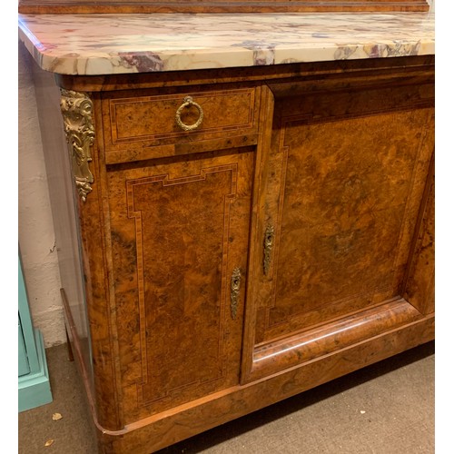 74 - Art Deco Style Walnut Veneer Marble Sideboard With Removable Mirror 134 x 59 x 170 cms