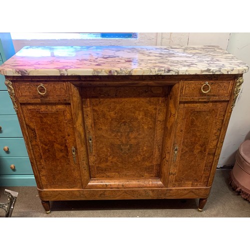 74 - Art Deco Style Walnut Veneer Marble Sideboard With Removable Mirror 134 x 59 x 170 cms