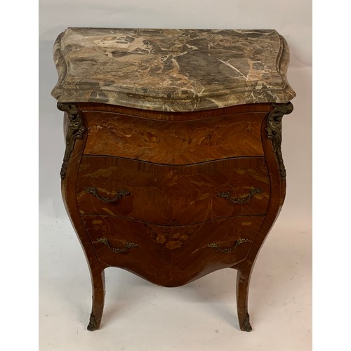 80 - French Marble Top Three Drawer Commode. 54 x 34 x 72 cms