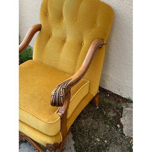 84 - French Mustard Yellow Elbow Chair With Carved Decoration.