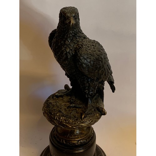 346 - A Bronze Eagle Mounted On A Marble Base Signed A Thorburn Standing Just Under 32 cms High.