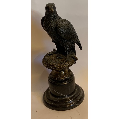 346 - A Bronze Eagle Mounted On A Marble Base Signed A Thorburn Standing Just Under 32 cms High.