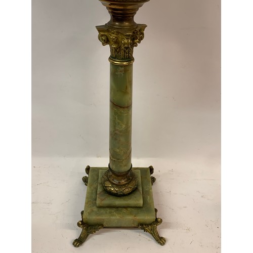 343 - Vintage Oil Burning Lamp With Onyx Base Along With Gilt Decorative Feet. 85 cms High