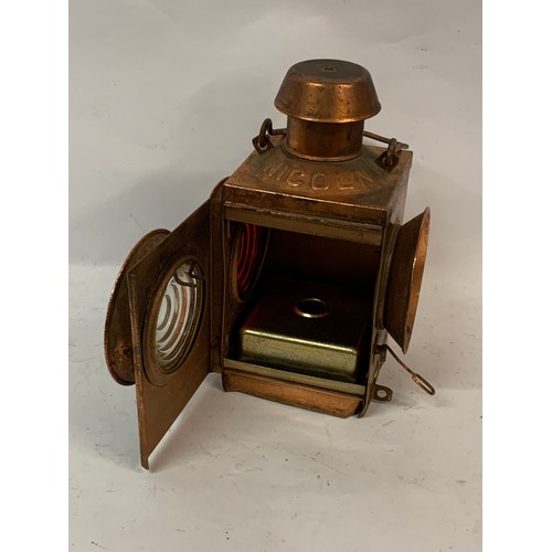 352 - Antique Coppered Nicoln Depose Railway Signal Lamp.