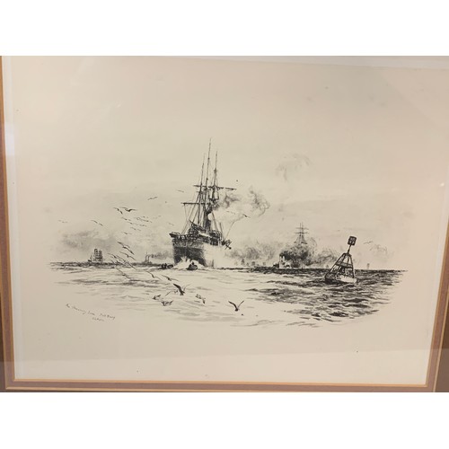 358 - Pair Of Framed And Glazed Maritime Etchings  / Prints By  W. l.  Wyllie . 53 x 46.5 Overall Size.