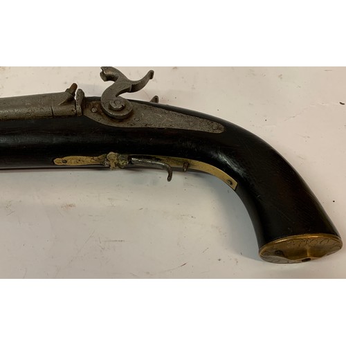 401 - Antique Double Barrel Double Percussion Pistol. 34 cms