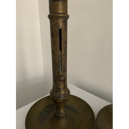 109 - Large Pair Of Antique Bronze Candle Sticks 
Base diameter 16 cms x 28 cms h