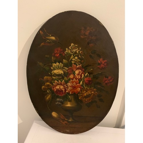 131 - 19thC Antique Pair Of Oval Oil On Canvas Floral Paintings On Pine Backs
31 x 44 cms h