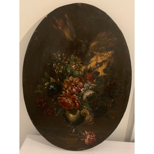 131 - 19thC Antique Pair Of Oval Oil On Canvas Floral Paintings On Pine Backs
31 x 44 cms h