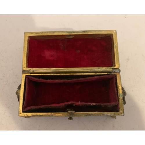 132 - Vintage Brass Casket Style Jewellery Box Together With Similar Trinket Box
9 x 4.5 x 4.5 cms h and 9... 