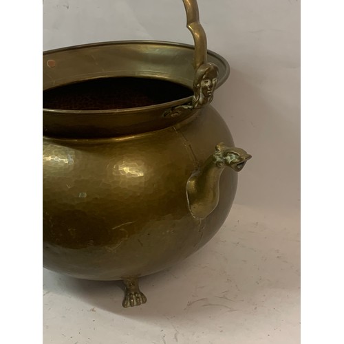 387 - Similar To Previous Vintage Brass Swing Handle Cauldron With Lion  Spout  And Lion Paw Feet. 50 x 48... 