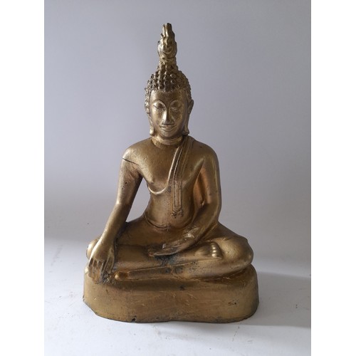 196 - 2 x Buddha figures one bronze 20cm high and one resin