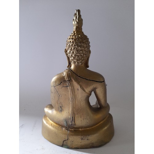 196 - 2 x Buddha figures one bronze 20cm high and one resin