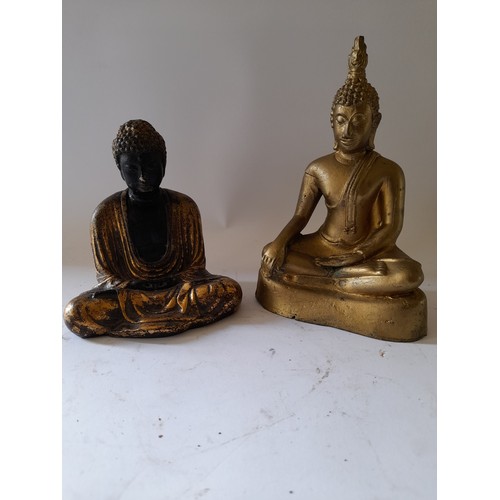 196 - 2 x Buddha figures one bronze 20cm high and one resin