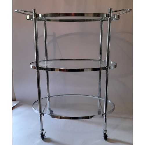 254 - Chrome and glass 3 tier trolley, 82cm x 59cm x 35cm