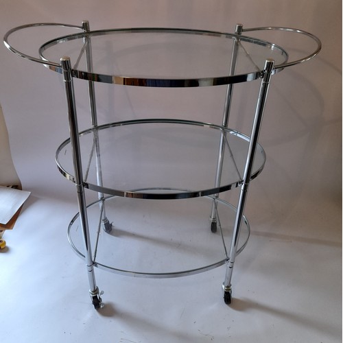 254 - Chrome and glass 3 tier trolley, 82cm x 59cm x 35cm