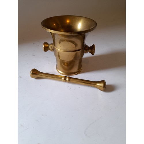 258 - Brass Mortar and Pestle 13cm high