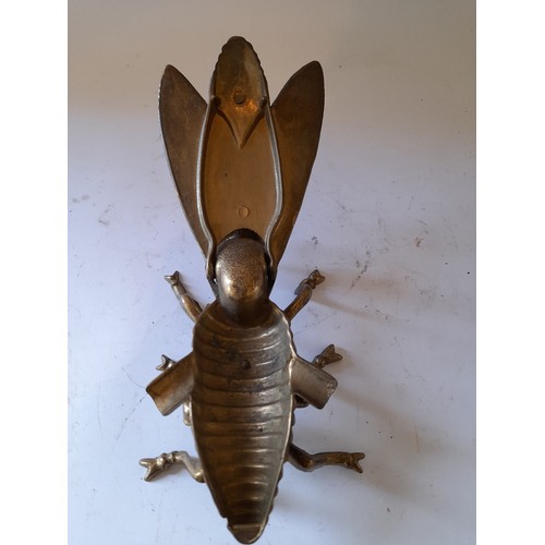 264 - Vintage Brass ash tray in the form of a fly with wings forming the lid 19cm long