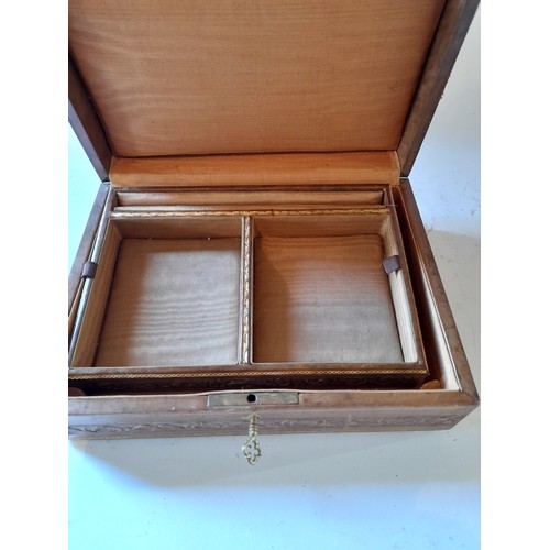 269 - wooden Jewelry box with embossed leather cover. 24cm X 19cm X 4cm