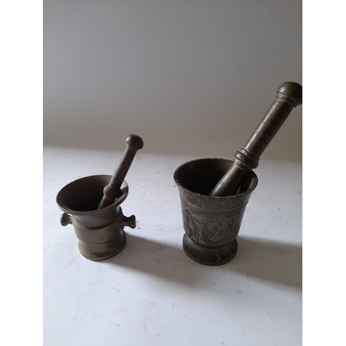 274 - 2 x Bronze Pestle and Mortars largest 7.5cm high