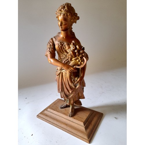 275 - 2 x spelter figures on plinths. 1 x coppered 27cm high